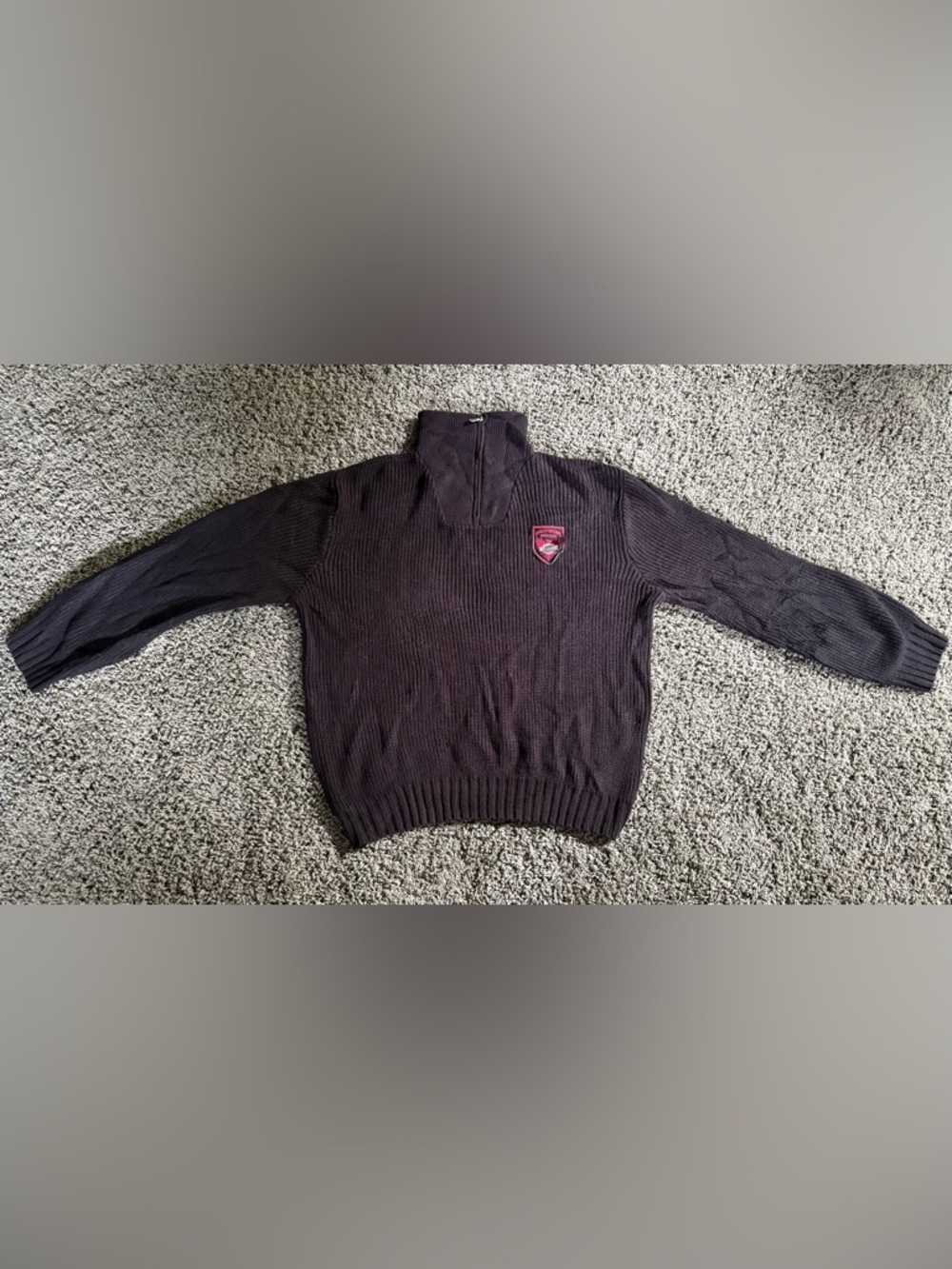 Harley Davidson 1/4 Zip Black Knit Sweater Mens Size L Embroidered Pullover